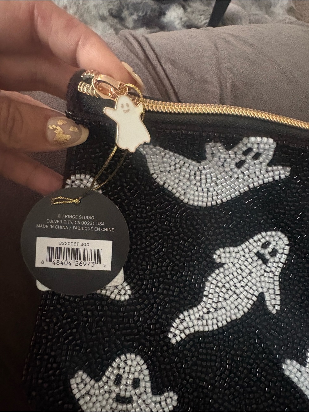 Fringe Studio Black Beaded Ghost Small  Accessory Pouch